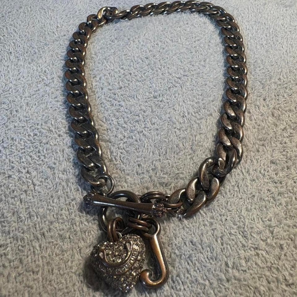 Dark silver copper pinkish heart charm Juicy COUTOURE‎ Necklace